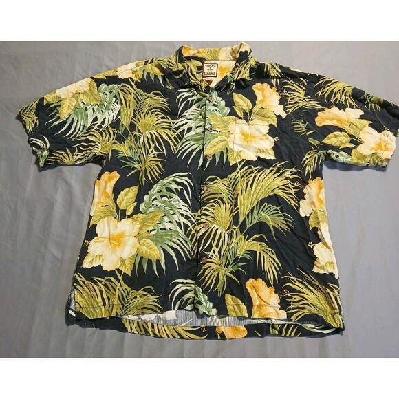 Tommy Bahama Other - Tommy Bahama Silk Camp Shirt Mens L Floral Palm Hawaiian Coastal Loop Collar Vtg